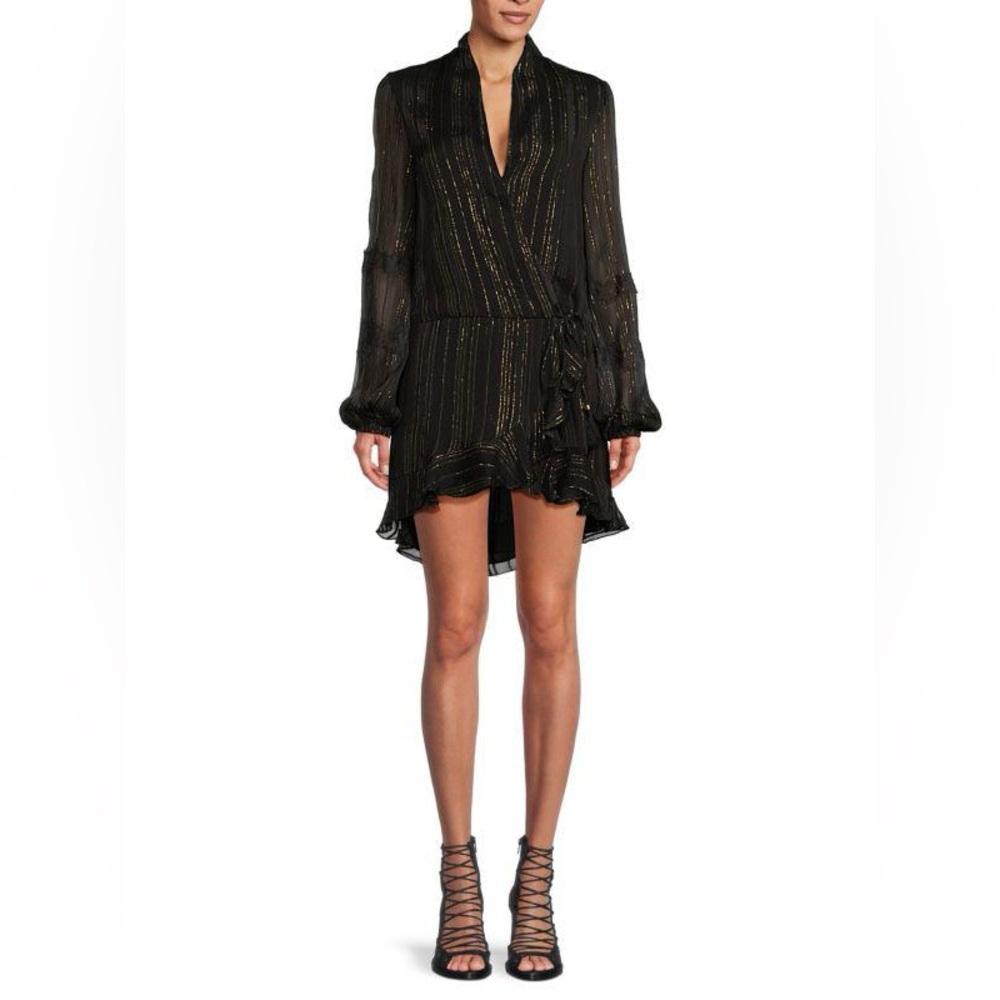 LIKE NEW Rococo Sand Metallic High Low Mini Long Sleeve Dress, Size M